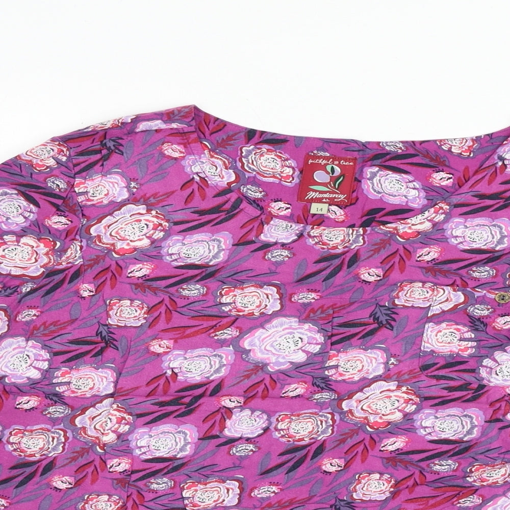 MANTARAY PRODUCTS Womens Pink Floral Viscose Basic Blouse Size 14 Boat Neck