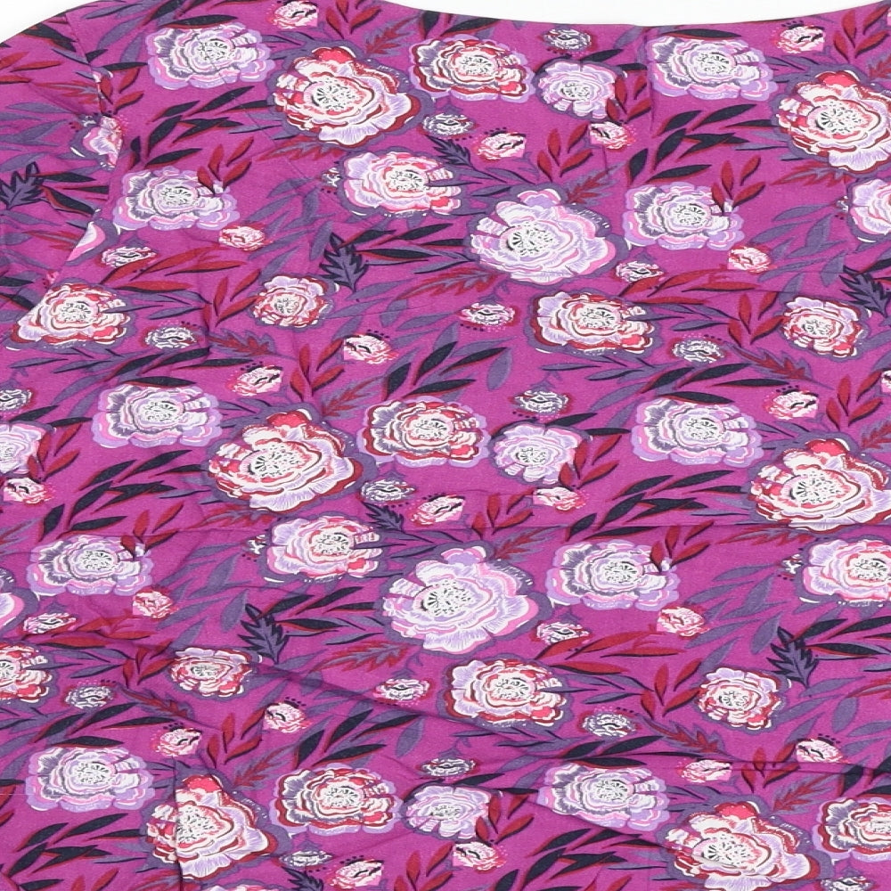 MANTARAY PRODUCTS Womens Pink Floral Viscose Basic Blouse Size 14 Boat Neck