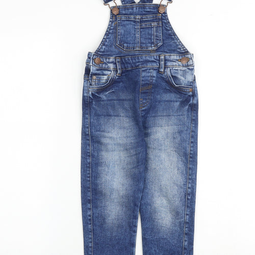 NEXT Boys Blue Cotton Dungarees Trousers Size 3-4 Years Regular Buckle