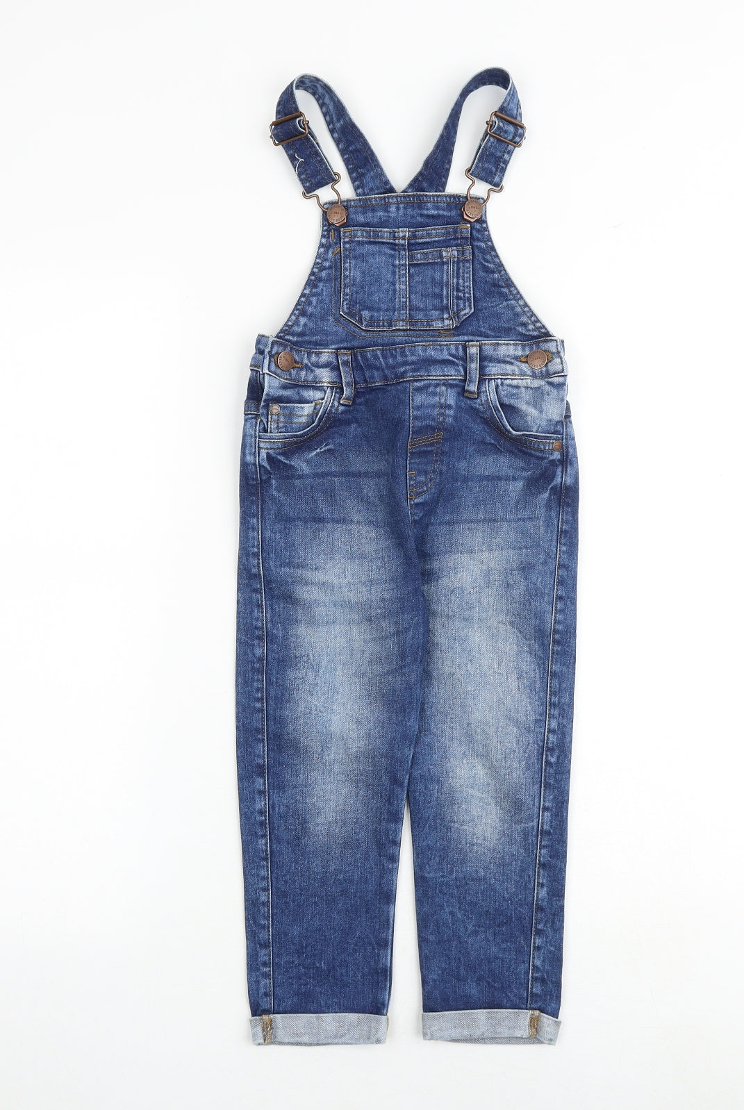 NEXT Boys Blue Cotton Dungarees Trousers Size 3-4 Years Regular Buckle