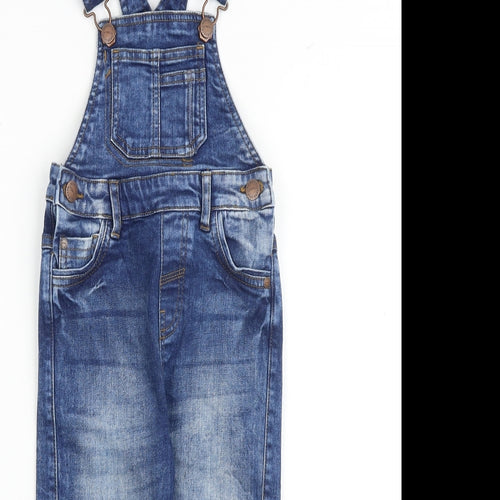 NEXT Boys Blue Cotton Dungarees Trousers Size 3-4 Years Regular Buckle