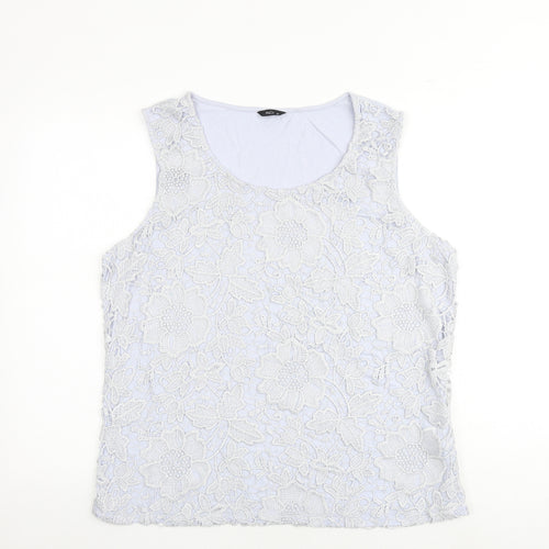 M&Co Womens Blue Polyester Basic Tank Size 20 Boat Neck - Crocheted Lace Front