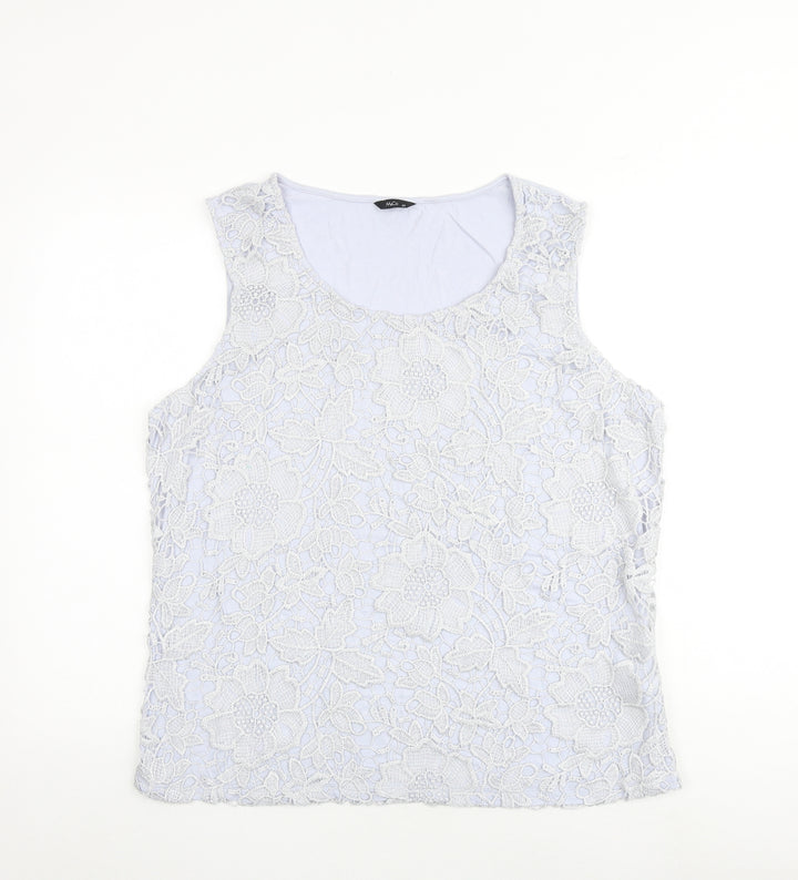 M&Co Womens Blue Polyester Basic Tank Size 20 Boat Neck - Crocheted Lace Front
