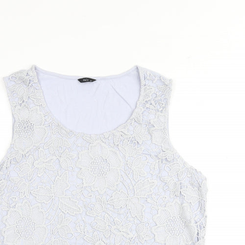 M&Co Womens Blue Polyester Basic Tank Size 20 Boat Neck - Crocheted Lace Front