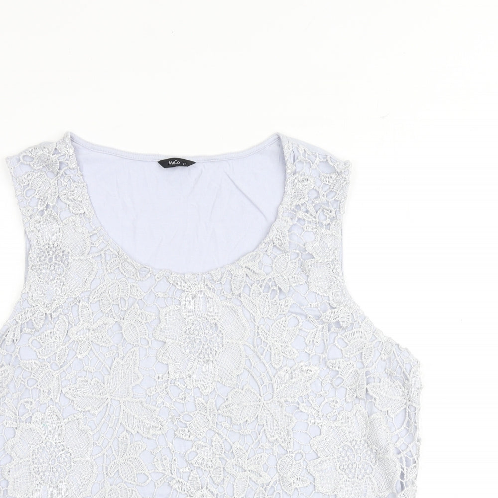 M&Co Womens Blue Polyester Basic Tank Size 20 Boat Neck - Crocheted Lace Front