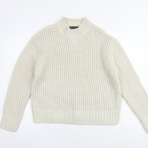Marks and Spencer Womens Beige Round Neck Acrylic Pullover Jumper Size M