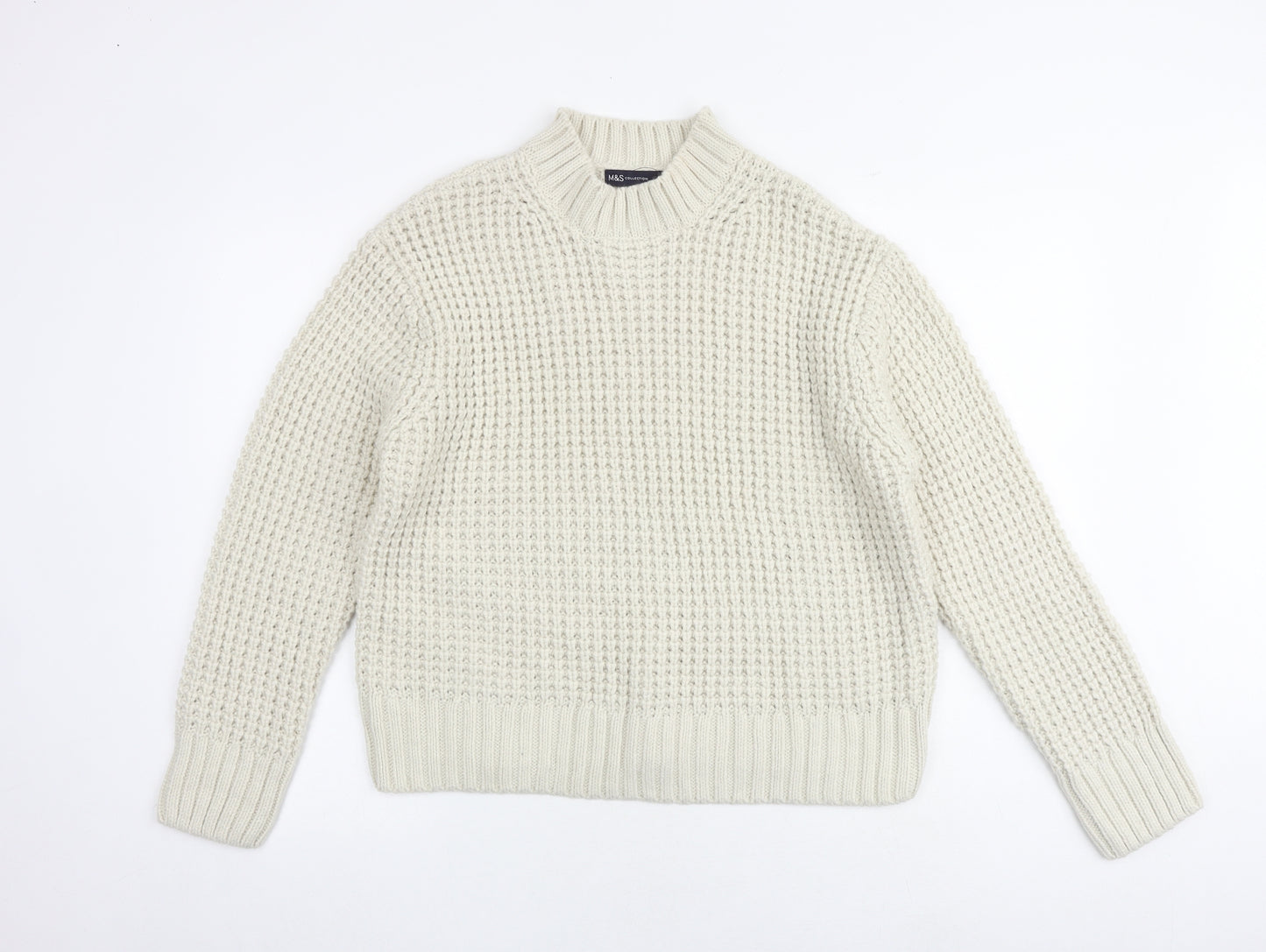 Marks and Spencer Womens Beige Round Neck Acrylic Pullover Jumper Size M