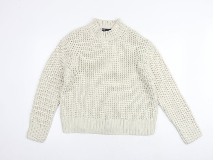 Marks and Spencer Womens Beige Round Neck Acrylic Pullover Jumper Size M
