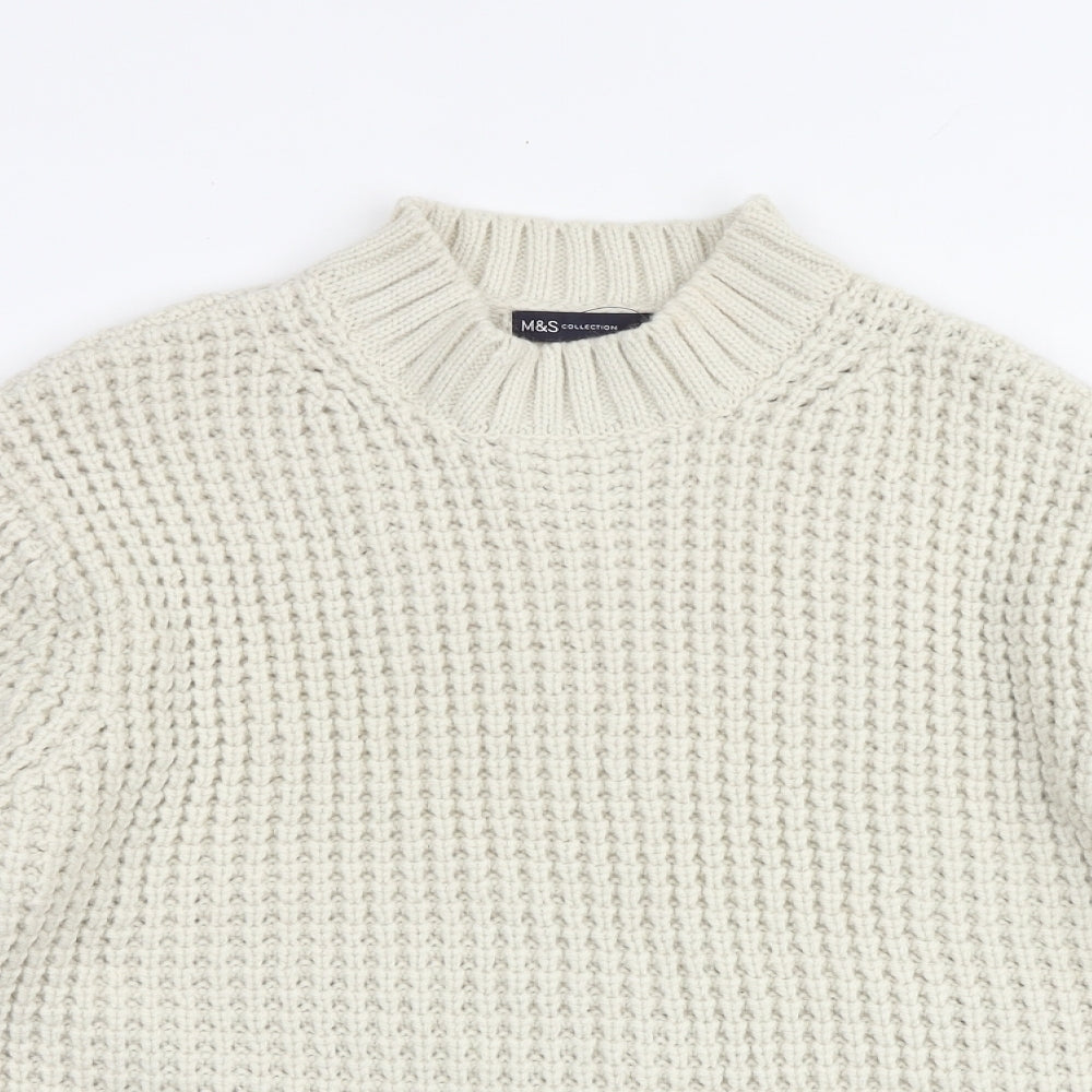 Marks and Spencer Womens Beige Round Neck Acrylic Pullover Jumper Size M