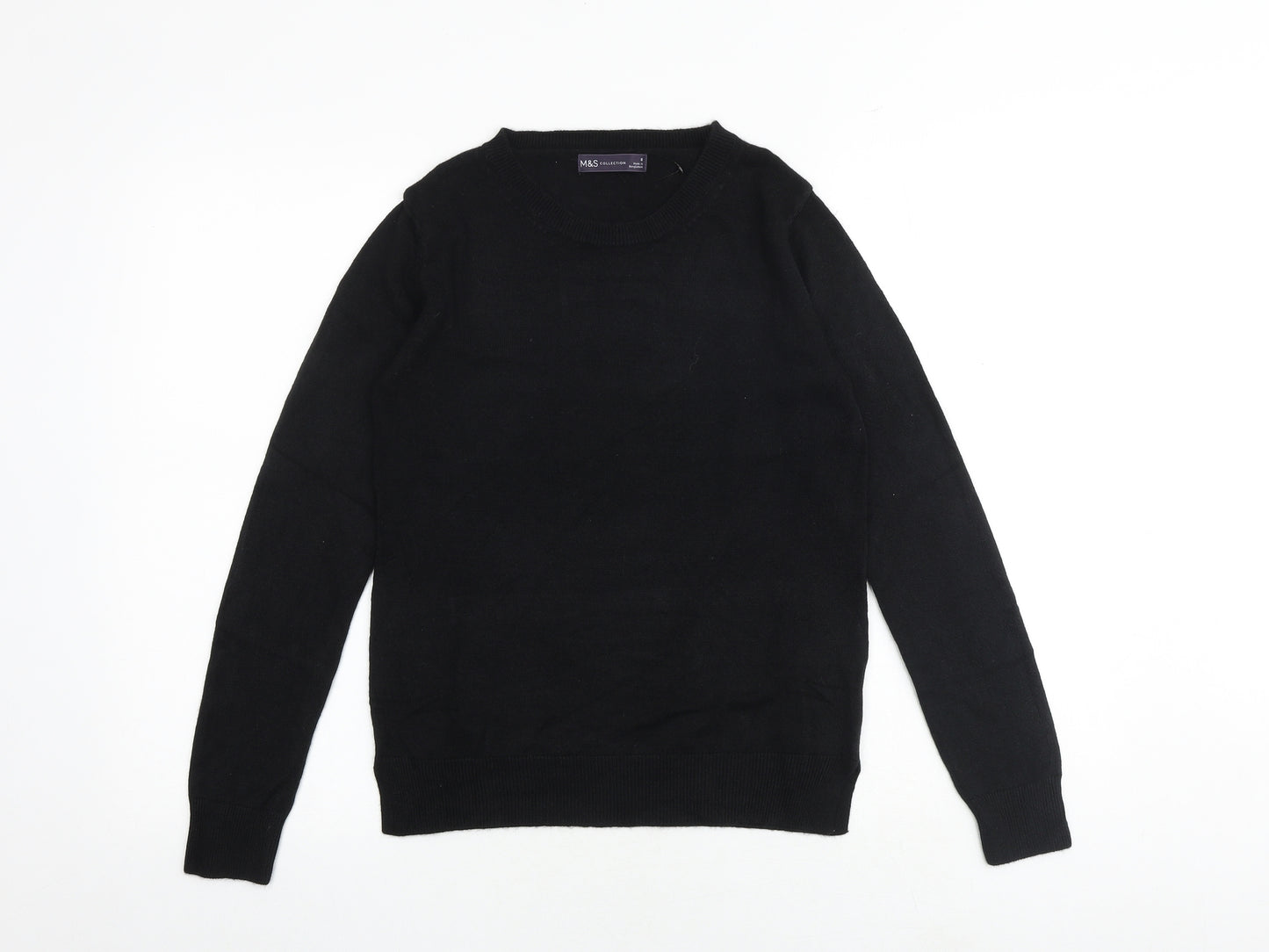 Marks and Spencer Womens Black Round Neck Acrylic Pullover Jumper Size 8 Pullover