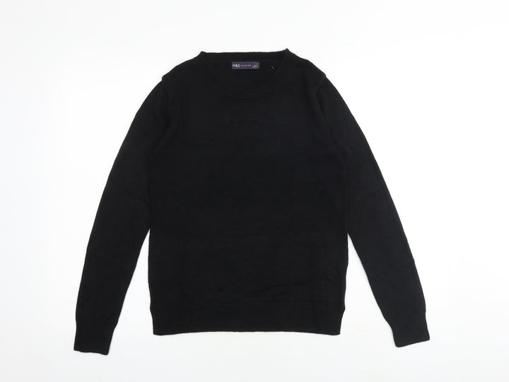 Marks and Spencer Womens Black Round Neck Acrylic Pullover Jumper Size 8 Pullover
