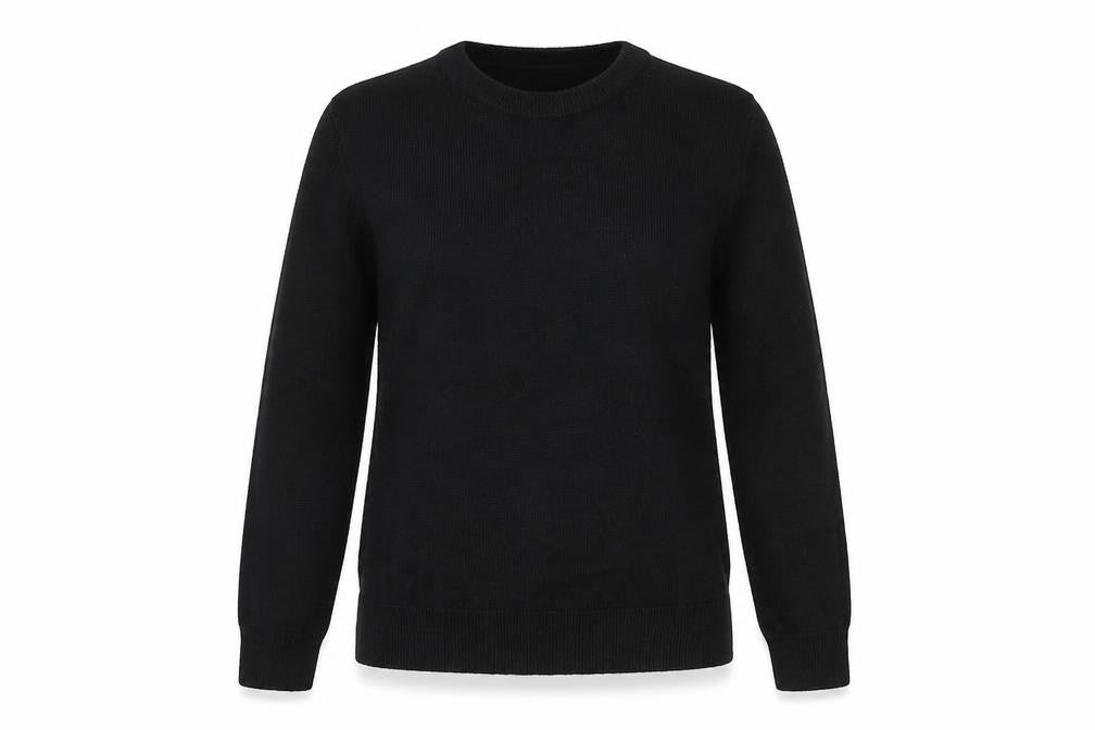 Front view of Marks & Spencer women’s black round neck acrylic jumper, size UK 8, pullover