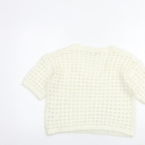 NEXT Womens White V-Neck Nylon Pullover Jumper Size M - Cropped