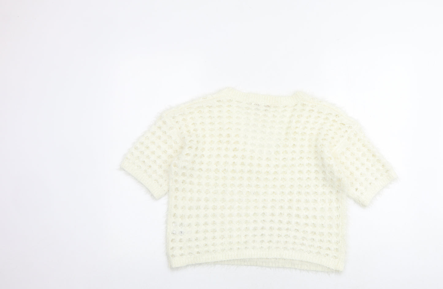 NEXT Womens White V-Neck Nylon Pullover Jumper Size M - Cropped