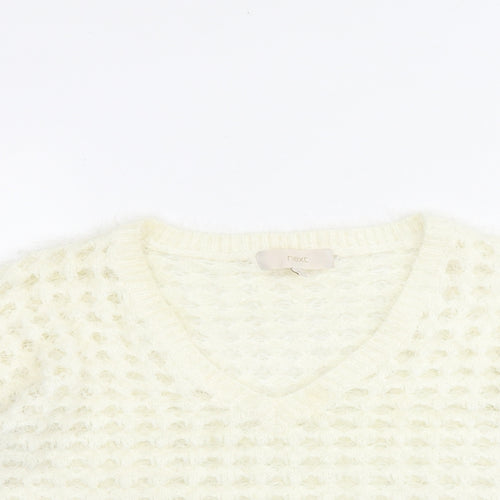NEXT Womens White V-Neck Nylon Pullover Jumper Size M - Cropped