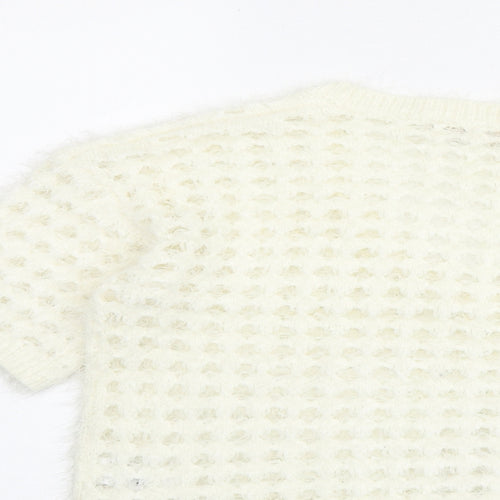 NEXT Womens White V-Neck Nylon Pullover Jumper Size M - Cropped