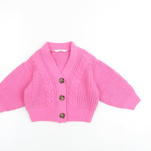 Marks and Spencer Girls Pink V-Neck Polyester Cardigan Jumper Size 2-3 Years Button