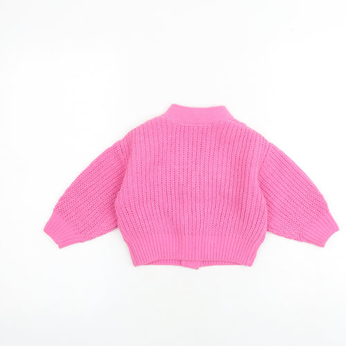 Marks and Spencer Girls Pink V-Neck Polyester Cardigan Jumper Size 2-3 Years Button
