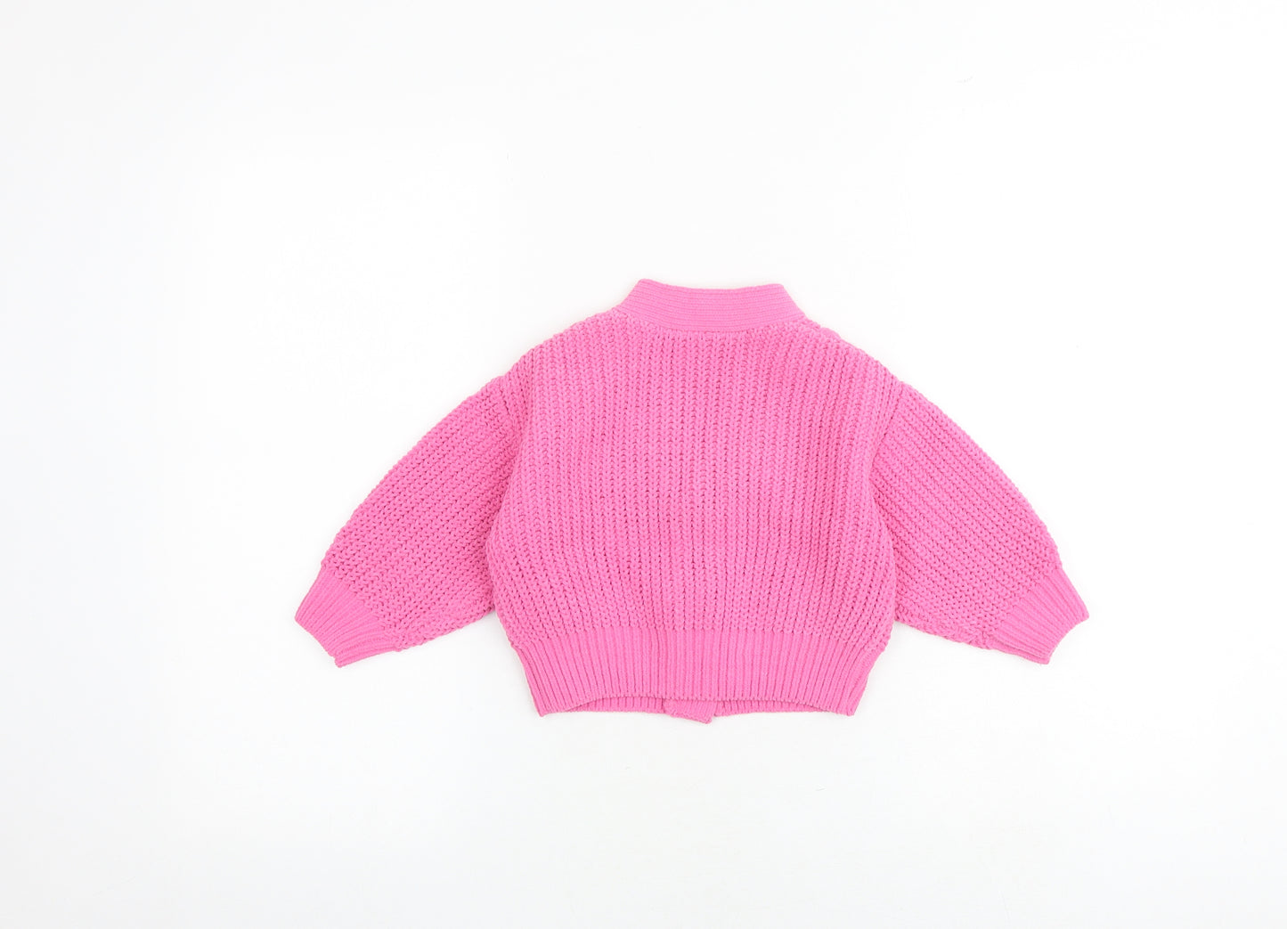 Marks and Spencer Girls Pink V-Neck Polyester Cardigan Jumper Size 2-3 Years Button