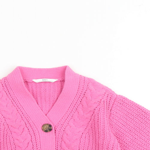 Marks and Spencer Girls Pink V-Neck Polyester Cardigan Jumper Size 2-3 Years Button