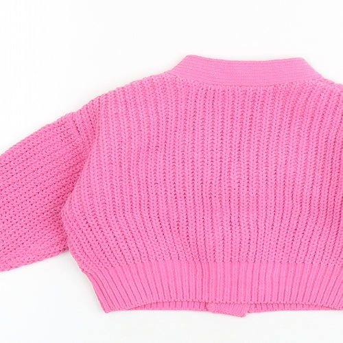 Marks and Spencer Girls Pink V-Neck Polyester Cardigan Jumper Size 2-3 Years Button