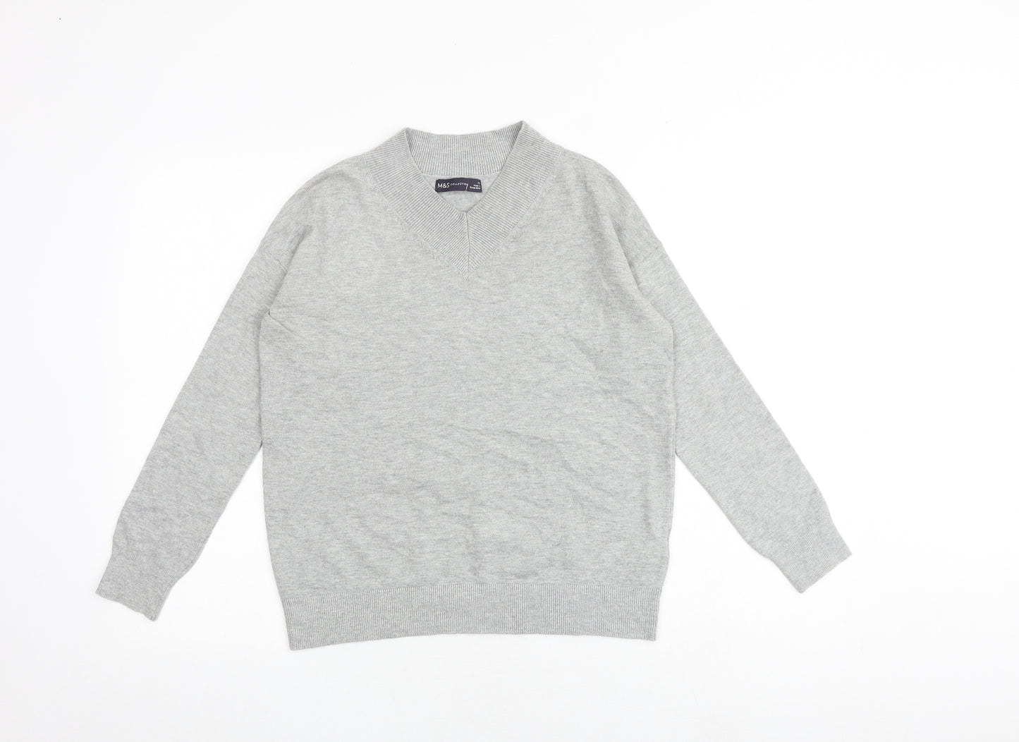 Marks and Spencer Womens Grey V-Neck Viscose Pullover Jumper Size XS