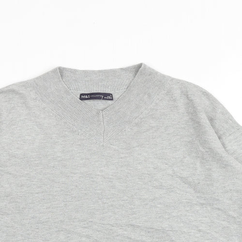 Marks and Spencer Womens Grey V-Neck Viscose Pullover Jumper Size XS