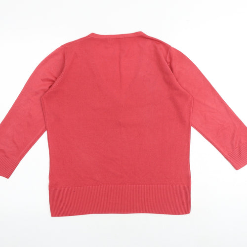 Marks and Spencer Womens Red V-Neck Acrylic Pullover Jumper Size 12