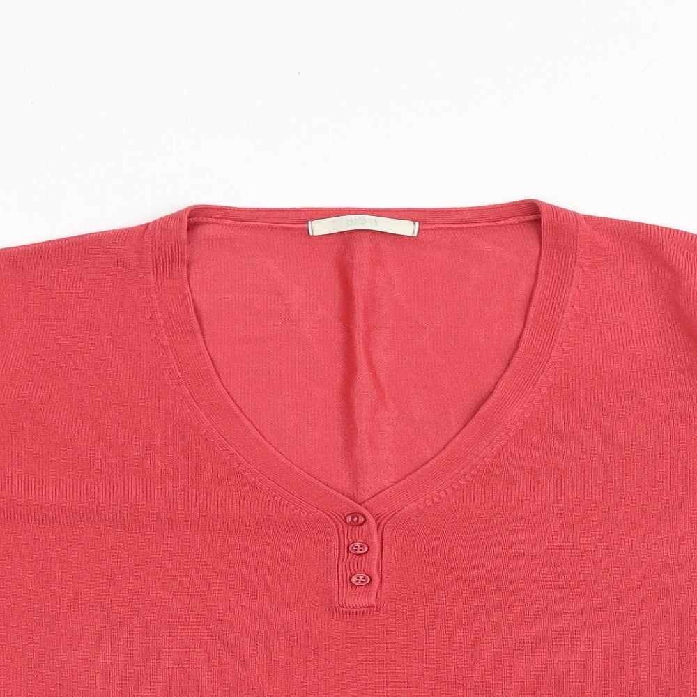 Marks and Spencer Womens Red V-Neck Acrylic Pullover Jumper Size 12
