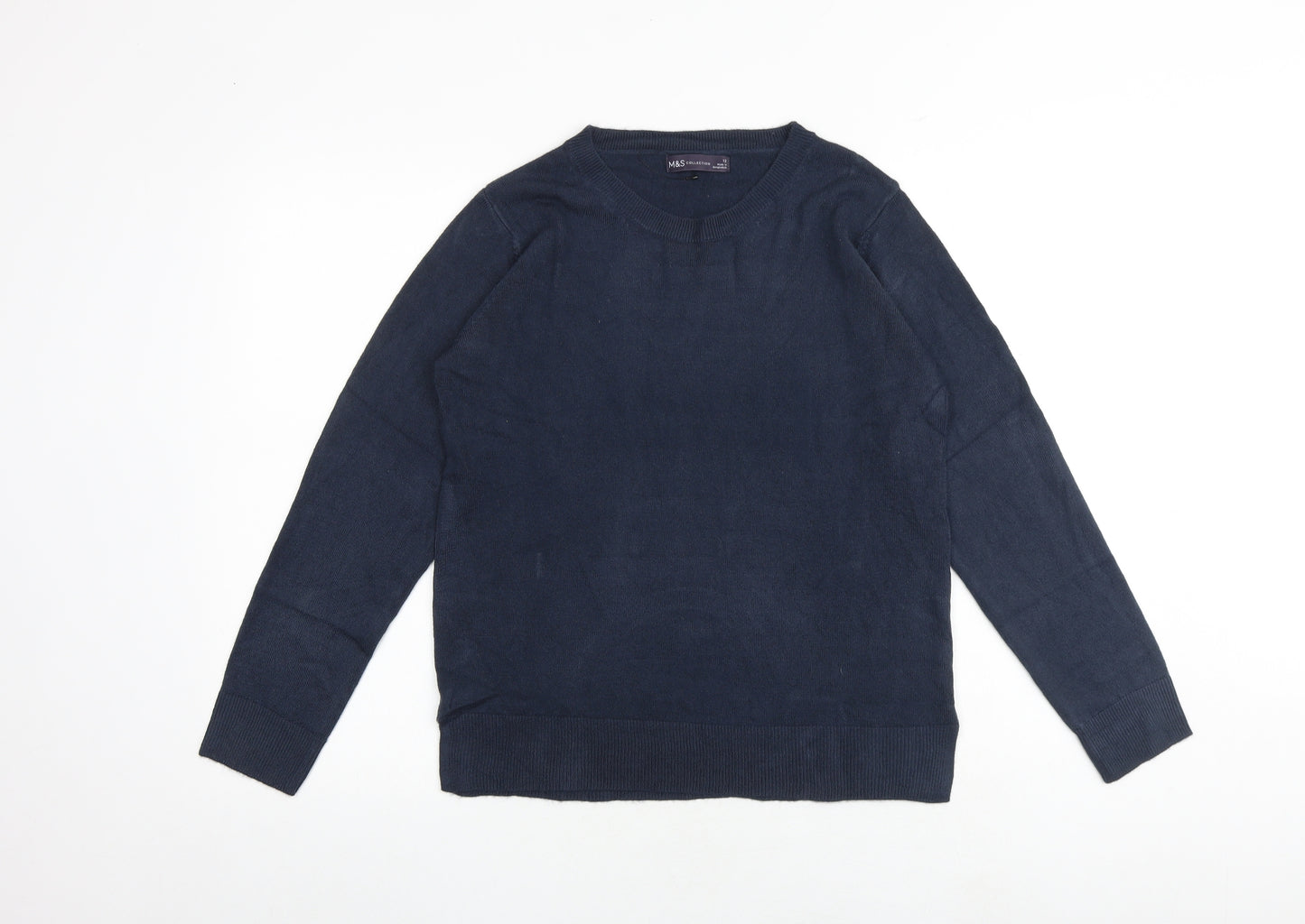 Marks and Spencer Womens Blue Round Neck Acrylic Pullover Jumper Size 12