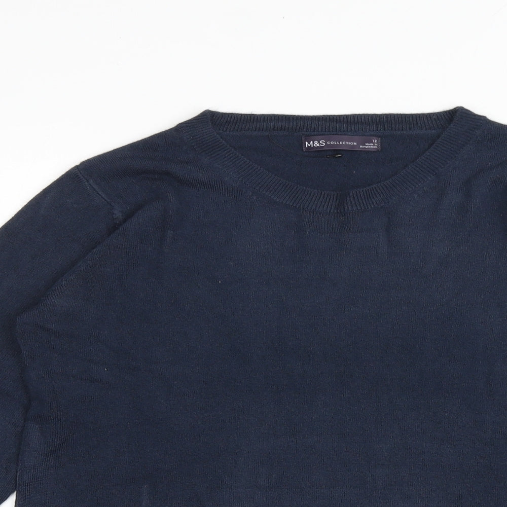 Marks and Spencer Womens Blue Round Neck Acrylic Pullover Jumper Size 12