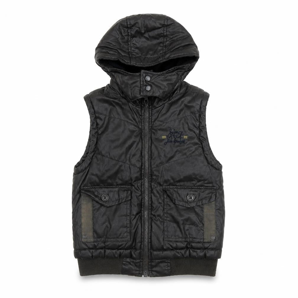 Front view of Jean Bourget boys’ brown gilet jacket, size 8, years zip