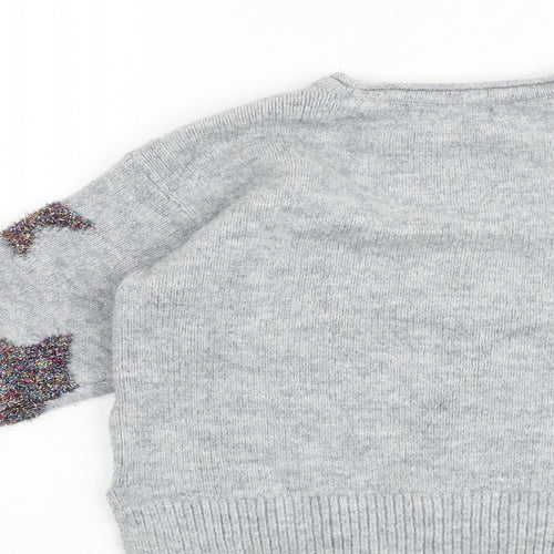 Marks and Spencer Girls Grey Round Neck Geometric Acrylic Pullover Jumper Size 5-6 Years Pullover - Star Pattern