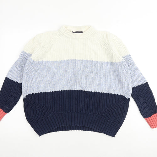 Marks and Spencer Womens Multicoloured Round Neck Striped 100% Cotton Pullover Jumper Size S