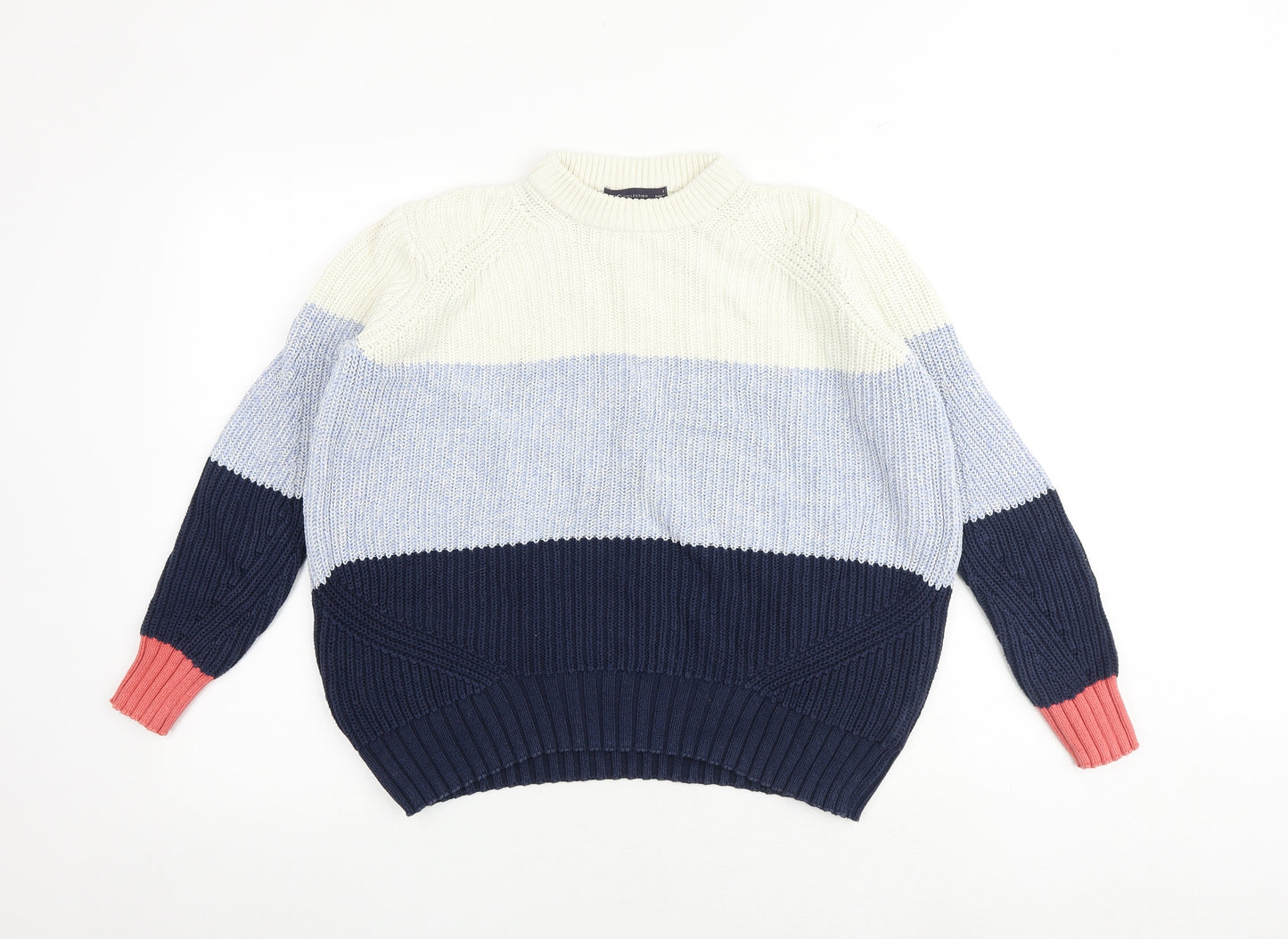 Marks and Spencer Womens Multicoloured Round Neck Striped 100% Cotton Pullover Jumper Size S