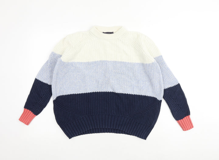 Marks and Spencer Womens Multicoloured Round Neck Striped 100% Cotton Pullover Jumper Size S