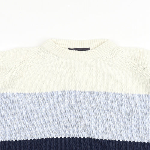 Marks and Spencer Womens Multicoloured Round Neck Striped 100% Cotton Pullover Jumper Size S