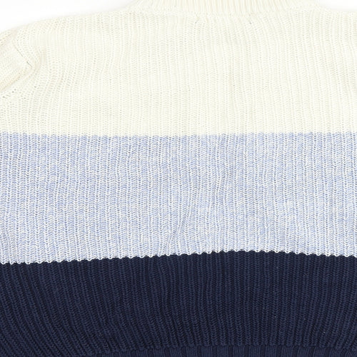 Marks and Spencer Womens Multicoloured Round Neck Striped 100% Cotton Pullover Jumper Size S