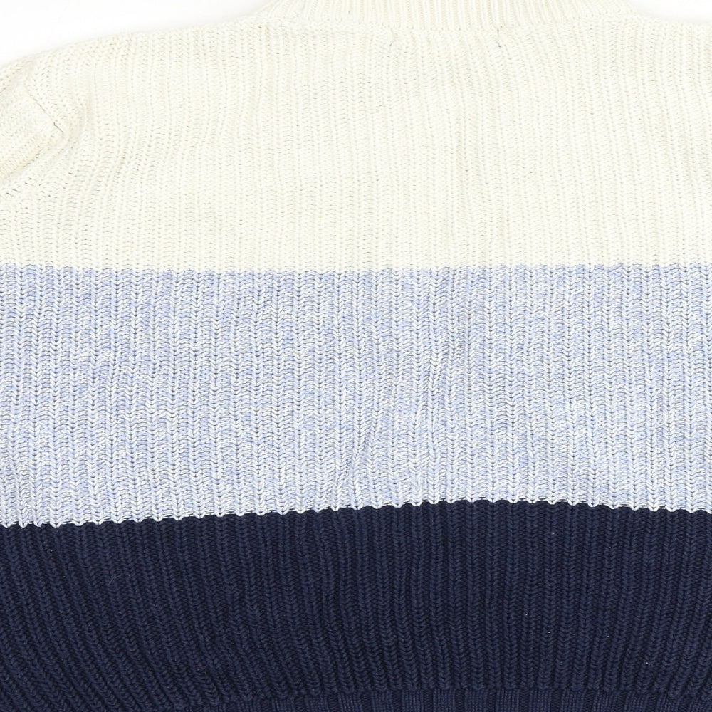 Marks and Spencer Womens Multicoloured Round Neck Striped 100% Cotton Pullover Jumper Size S