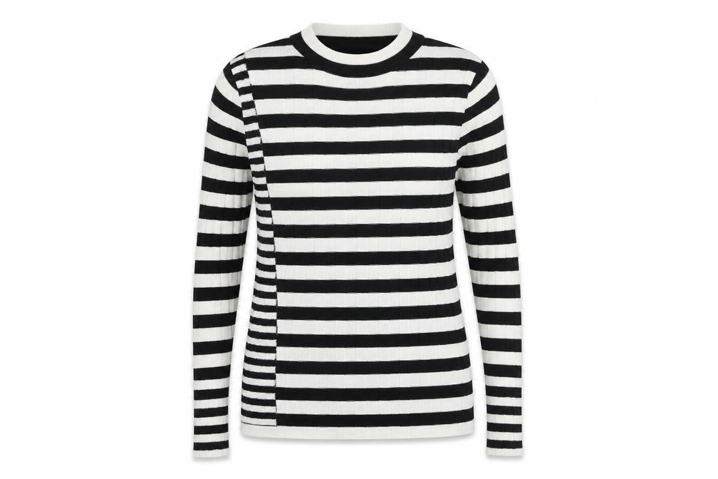 Front view of Next women’s multicoloured round neck striped acrylic jumper, size UK 10