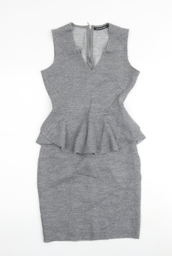Country Road Womens Grey Wool Bodycon Size 2XS V-Neck Zip