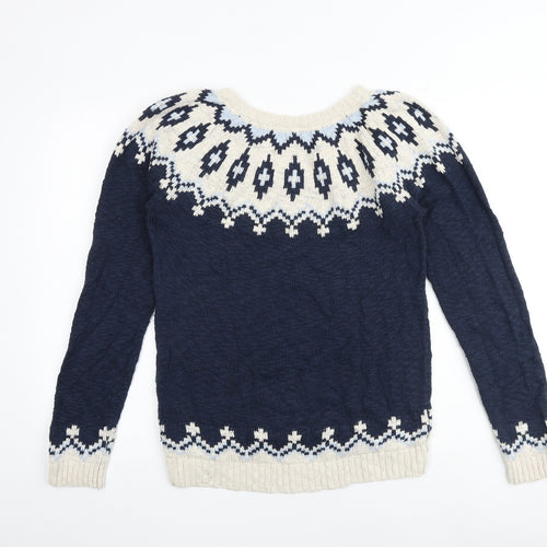 Fat Face Womens Blue Round Neck Geometric 100% Cotton Pullover Jumper Size 14