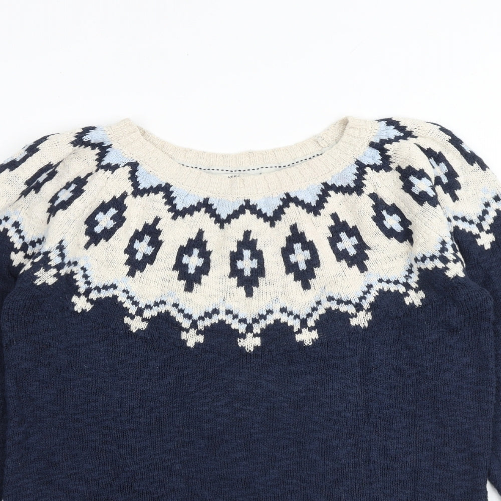 Fat Face Womens Blue Round Neck Geometric 100% Cotton Pullover Jumper Size 14