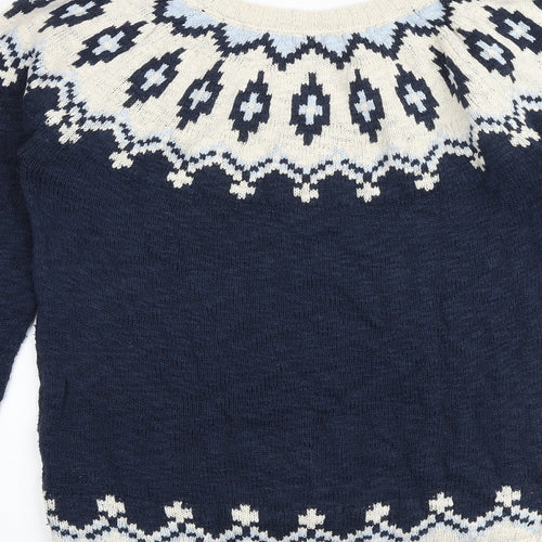 Fat Face Womens Blue Round Neck Geometric 100% Cotton Pullover Jumper Size 14