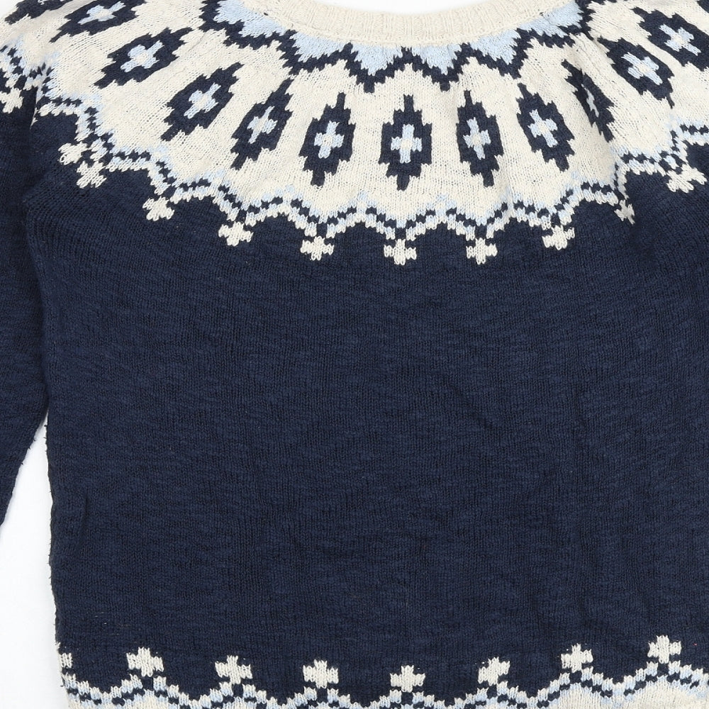 Fat Face Womens Blue Round Neck Geometric 100% Cotton Pullover Jumper Size 14