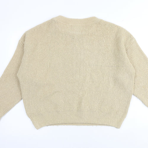 Topshop Womens Brown Round Neck Geometric Acrylic Pullover Jumper Size L