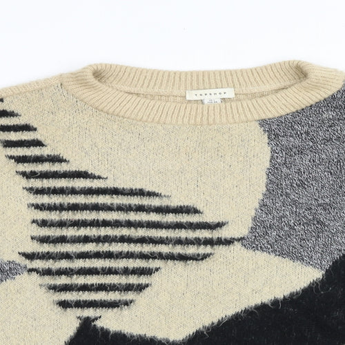 Topshop Womens Brown Round Neck Geometric Acrylic Pullover Jumper Size L