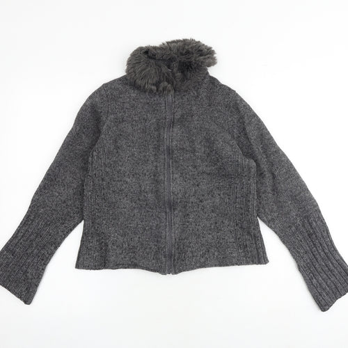 Marks and Spencer Womens Grey High Neck Acrylic Full Zip Jumper Size 12