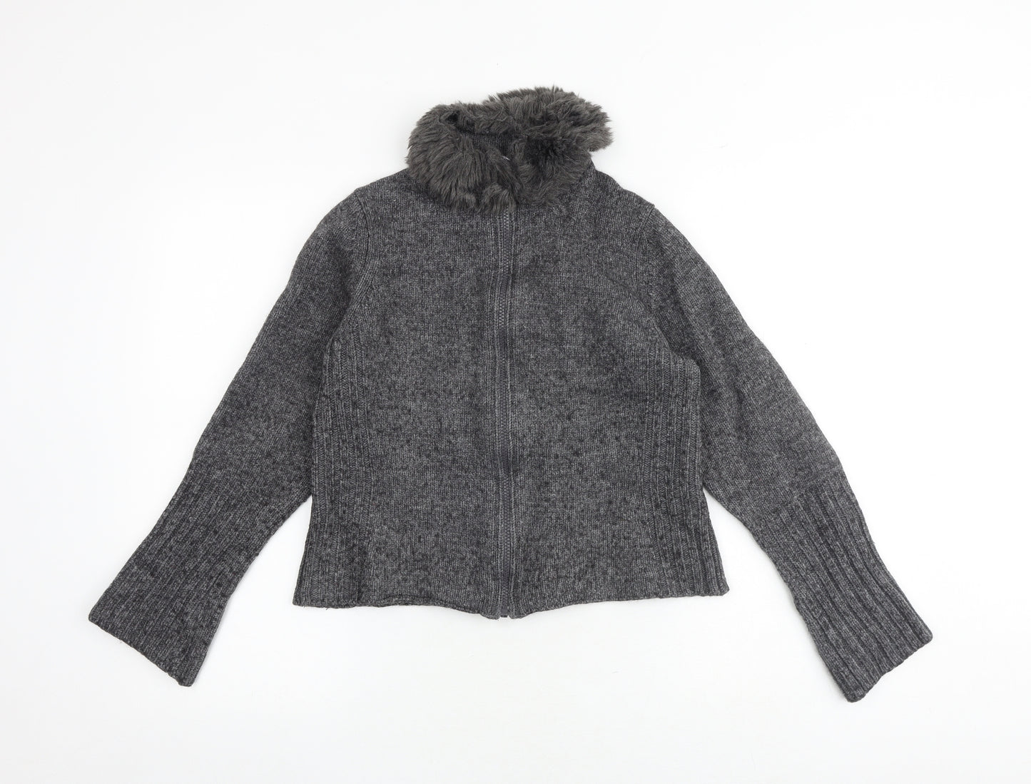 Marks and Spencer Womens Grey High Neck Acrylic Full Zip Jumper Size 12