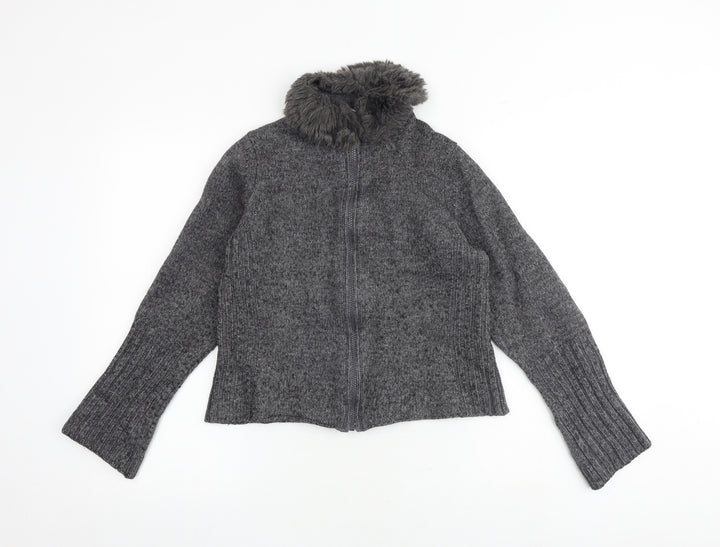 Marks and Spencer Womens Grey High Neck Acrylic Full Zip Jumper Size 12